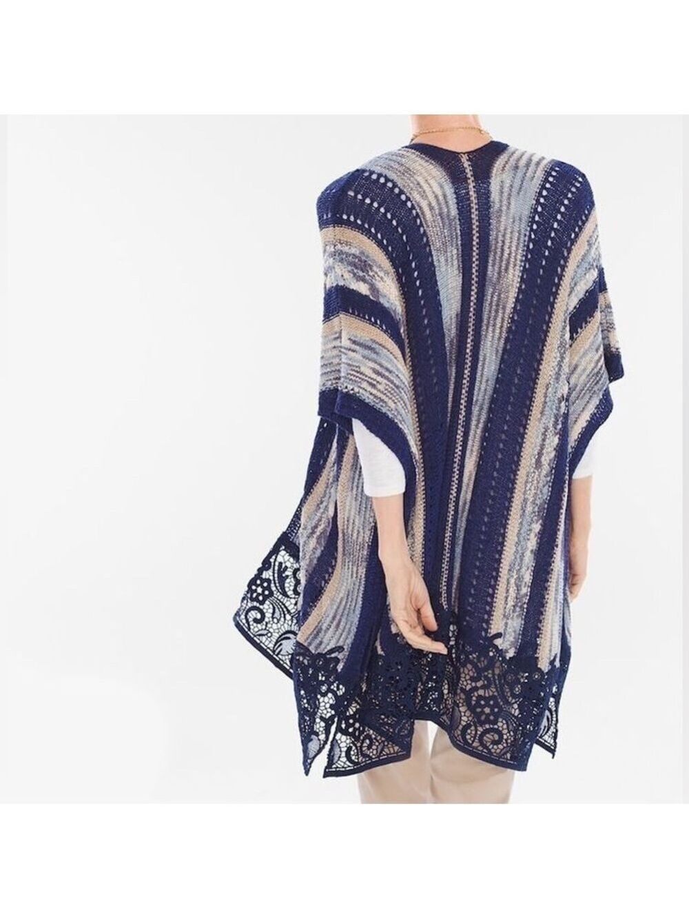 Chico's Blue Crochet Knit Duster Topper Large - Picture 2 of 8